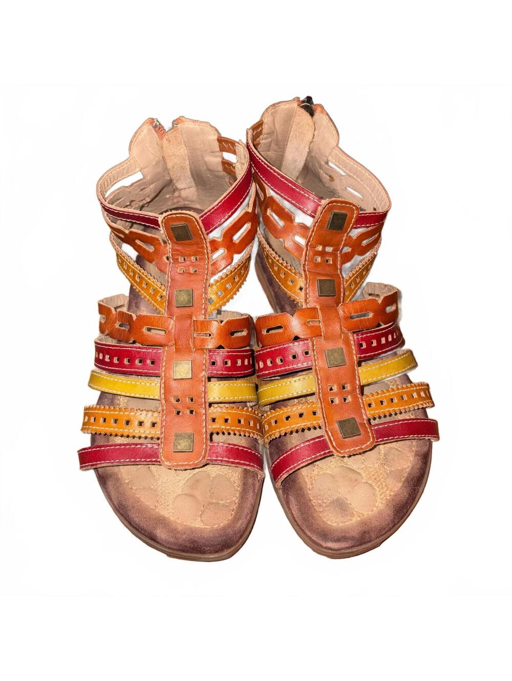 L'Artiste Spring Step Colorful Strappy Leather Sandals Women's 38 Summer Boho